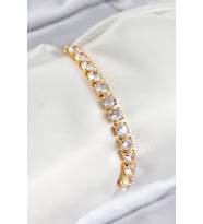 Pirinç Zirkon Taşlı Kare Model Gold Renk Asansörlü Kadın Bileklik 5886 - SSSSSS4077-4851