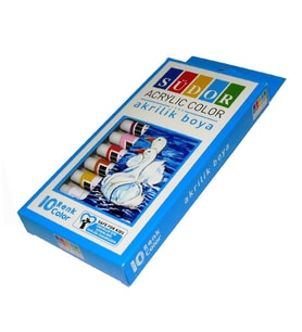 Akrilik Boya 10 Renk 9 Ml Tüp 1 Paket 10 Lu Akrilik Boya Seti (Karışık)