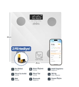 Sinbo SBS-4471 Yağ Ölçer Fonksiyonlu Akıllı Bluetooth Baskül