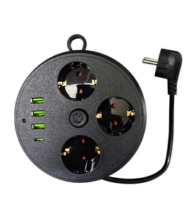 3 Lü Akım Korumalı Priz Makaralı Anahtarlı 16A 4000 Watt 3 x Usb - 1 Type-C 3395
