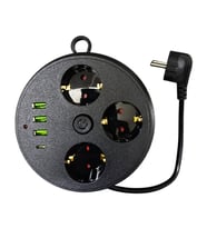 3 Lü Akım Korumalı Priz Makaralı Anahtarlı 16A 4000 Watt 3 x Usb - 1 Type-C 3395
