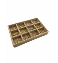 Atina Model Süet Kumaş Sütlü Kahve Renk 22/14 Cm12 Bölmeli Takı Sergileme Tablası