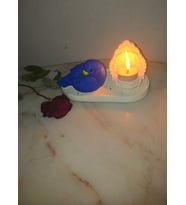 3'lü Dekoratif Kuş Seti Kuş Biblo, Melek Kanatlı Tealight Mumluk ve Tepsi El Yapımı Ev Dekoru