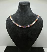 Massina Colorful Gökkuşağı Zirkon Taşlı Baget Su Yolu Kadın Kolye (5MM) (Gümüş)