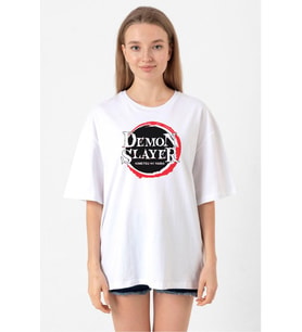 Demon Slayer Anime Squad Demon Slayer Kimetsu No Yaiba Beyaz Kadın Oversize Tshirt