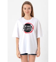 Demon Slayer Anime Squad Demon Slayer Kimetsu No Yaiba Beyaz Kadın Oversize Tshirt
