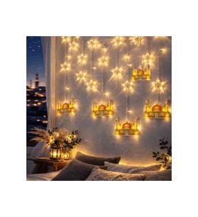3MT FİŞLİ - EKLEMELİ RAMAZAN DEKOR LAMBA - PERDE LED SARI CAMİ - YILDIZ EKL-09-03 (4915)