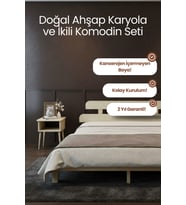 Lotus Model Masif Ahşap Karyola ve 2 Adet Komodin Kolay Kurulum Fırınlanmış İthal Sibirya Çamı 90x190 Yatak Uyumlu 2 Adet Komodin