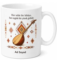 Bağlama Temalı Anadolu Kupası Özel Baskılı Porselen Kupa Bardak Hediye