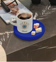 Kişiye Özel Mavi Sunum Tabaklı Nazar Boncuğu Temalı Türk Kahvesi Fincanı - 10, Arkadaşa Hediye, Doğum Günü Hediyesi