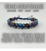 SERTİFİKALI Yüksek Enerji Bilekliği - Kaplan Gözü - Apatit - Hematit - Ametist