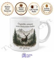 Geyik Temalı Doğa Sever Baskılı Kupa Bardak Hediye Porselen Mug