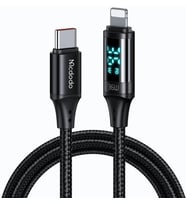 Ca-1030 36W Type-C To Lightning Dijital Göstergeli Data-Şarj Kablosu 1.2M, Siyah