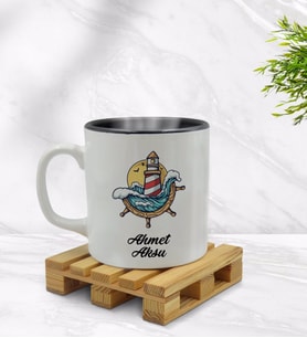 BK Gift Kişiye Özel Dümen Tasarımlı İçi Siyah Renkli Kupa Bardak Model 4