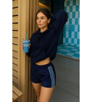 Kadın Kapüşonlu Cepli İçi Polarlı Sweatshirt (Lacivert)