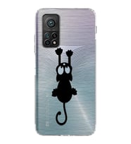 Xiaomi Mi 10T  Kamera Korumalı Kapak Çizgi Kedi Tasarımlı Şeffaf  Kılıf
