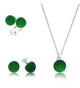 Gümüş Yeşil Kristal Bayan Set