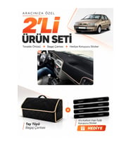 e-biz FIAT SİENA (1999-2005) Uyumlu Torpido Örtüsü + Tay Tüyü Bagaj Çantası Seti - Siyah-Bej - FI002