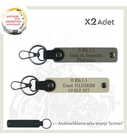 Motor Severlere Özel, İsim Plaka ve 0 Rh (-) Kan Grubu Yazılı x2 Anahtarlık, Kül Gri-S Kahve-Laci (Çok Renkli)