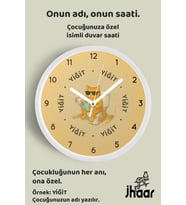 İsme Özel Soyut Kedi Çocuk Odası Duvar Saati Orta Boy 30 cm Beyaz Camlı Sessiz