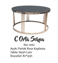 Brc 17568 Orta sehpa CDüz Siyah Temper Cam Metal ROZA renk Kaplam Ayak El Yapım (Rose - Gold)