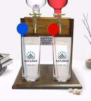 BK Gift Kişiye Özel Renkli Baskılı Adıyaman Tasarımlı Turistik İkili Vodka Bardağı ve Çift Musluklu Doğal Ahşap Vodka Standı-2 (Model 1)