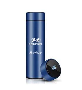 Kişiye Özel 500ML Dijital Göstergeli 304 Çelik Araç Baskılı Akıllı Termos - Isı Korumalı Şişe (Mavi)