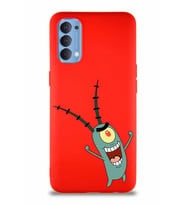 Oppo Reno 4 Soft Premier Kapak Plankton Tasarımlı Silikon Kılıf - Kırmızı (Şeffaf)
