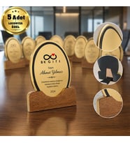 Logonuza Özel 5 Adet Mesajlı Büyük Royal Ahşap Plaket Altın Renk Metalli
