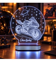 İsme Özel Motosiklet ve Uzay Gece Lambası
