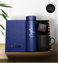 Kişiye Özel Defter & Kişiye Özel Dereceli Termos & Siyah Kupa Bardak & Teashop Çay Hediye Seti