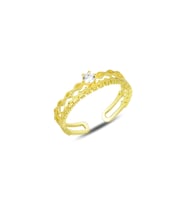 Gümüş altın yaldızlı zirkon tek taşlı  ayarlamalı yüzük SGTL12161GOLD (Rose)