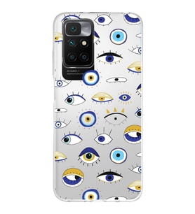 PrintiFy Xiaomi Redmi 10 ile Uyumlu 1mm Slim Fit Nazar Boncuğu 2 Baskılı Şeffaf  Kılıf