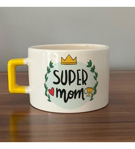 Super Mom Yazı Baskılı Sarı Kulplu C Fincan