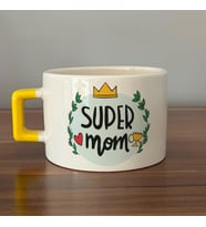 Super Mom Yazı Baskılı Sarı Kulplu C Fincan