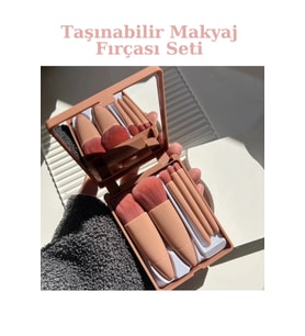 Seyahat Tipi Aynalı 5'li Makyaj Fırça Seti Göz Farı&Fondöten&Allık Karıştırma&Makyaj Fırçaları