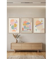 Pastel Tonlarda Geometrik Soyut Sanat 3’lü Ahşap Çerçeveli Tablo Seti