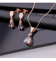 925 Ayar Gümüş Mistik Topaz Taşlı Damla Kolye Küpe Set