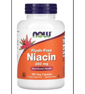 NOW Foods, Flush-Free Niacin, 250 mg, 180 Veg Capsules (Renksiz)