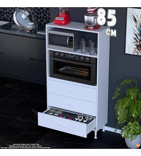 Eliusta Velar 85 cm 3 Çekmeceli Mikrodalga Fırın Mutfak Erzak Dolabı Çok Amaçlı Banyo Dolabı 85x150x32 cm