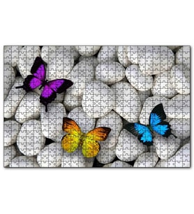 Cakapuzzle Taşların Üzerinde Renkli Kelebekler  Puzzle Yapboz MDF (Ahşap) (120 Parça)