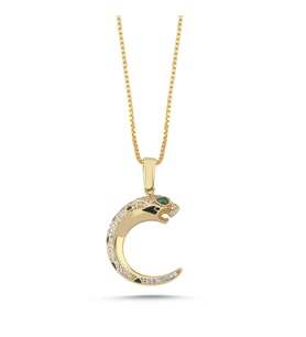 14 Ayar Altın Taşlı Panter Leopar Kolye 50 cm