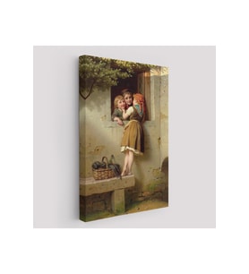 Pencerede Sohbet Eden Çocuklar Tablosu Johann Georg Meyer von Bremen-6305