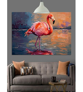 Tek Ayaklı Pembe Flamingo Dekoratif Kanvas - Mdf Ahşap Tablo