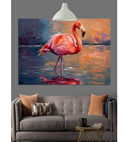 Tek Ayaklı Pembe Flamingo Dekoratif Kanvas - Mdf Ahşap Tablo