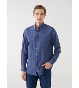 LCWAIKIKI Classic Lacivert Regular Fit Uzun Kollu Armürlü Erkek Gömlek