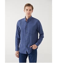 LCWAIKIKI Classic Lacivert Regular Fit Uzun Kollu Armürlü Erkek Gömlek