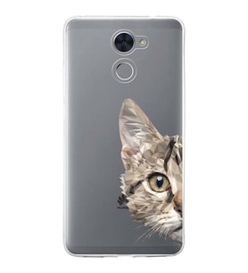 Huawei Y7 Prime Uyumlu Kapak Catface Tasarımlı Şeffaf Silikon Kılıf