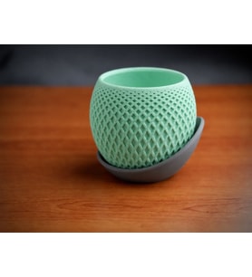 3D Baskı Küre Saksı - Kafes Dokulu İki Parçalı Dekoratif Saksı - Mint-Gri