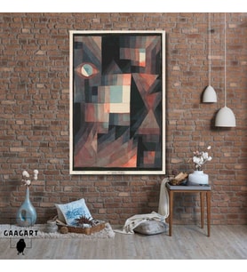 Tekli Dikey Kanvas Tablo Ünlü Eserler Paul Klee Abstract Red and Green Gradation